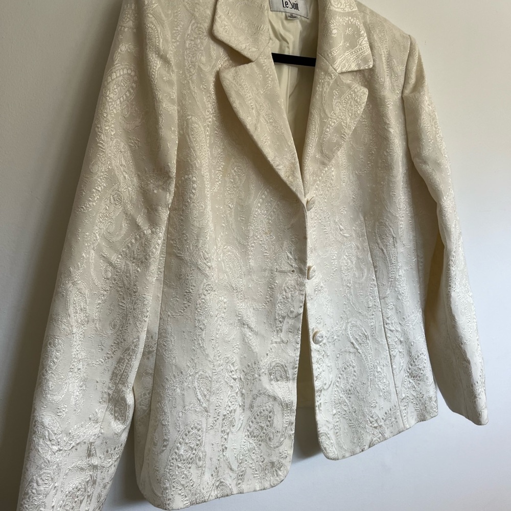 Le Suit Bridal White Jacquard Blazer - Size 14 - Picture 7 of 11